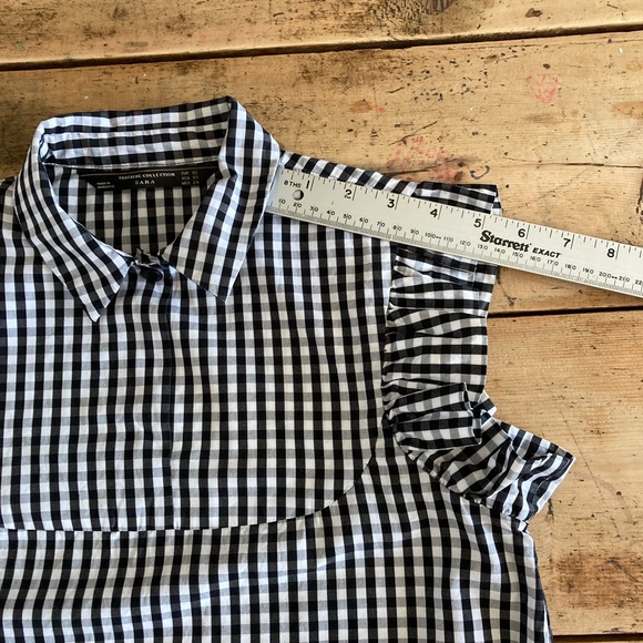 Zara sleeveless ruffles top in black and white gingham size XS made in Morocco - Picture 6 of 9